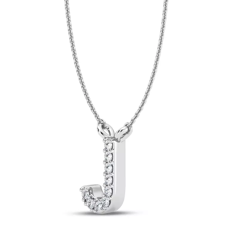 14K White Gold Diamond Initial Pendant – J