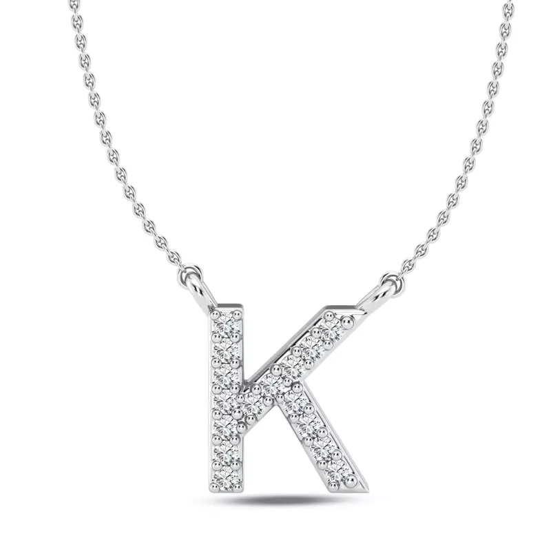 14K White Gold Diamond Initial Pendant – K