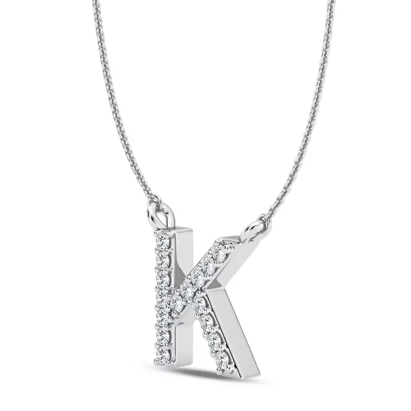 14K White Gold Diamond Initial Pendant – K