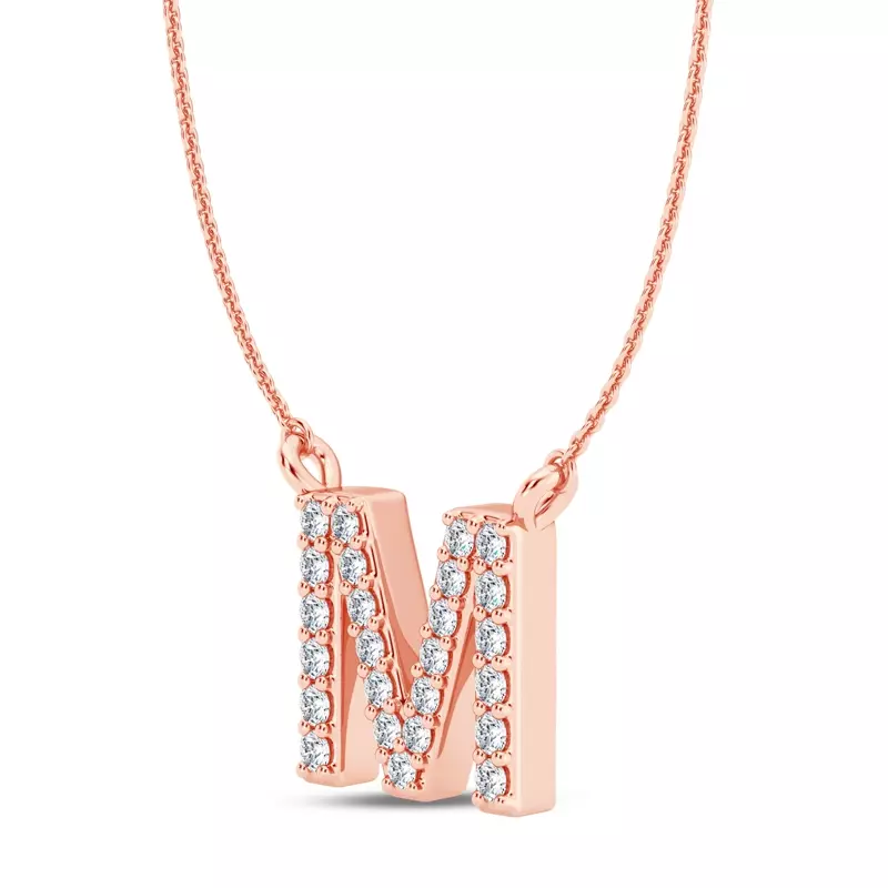 14K Rose Gold Diamond Initial Necklace – M