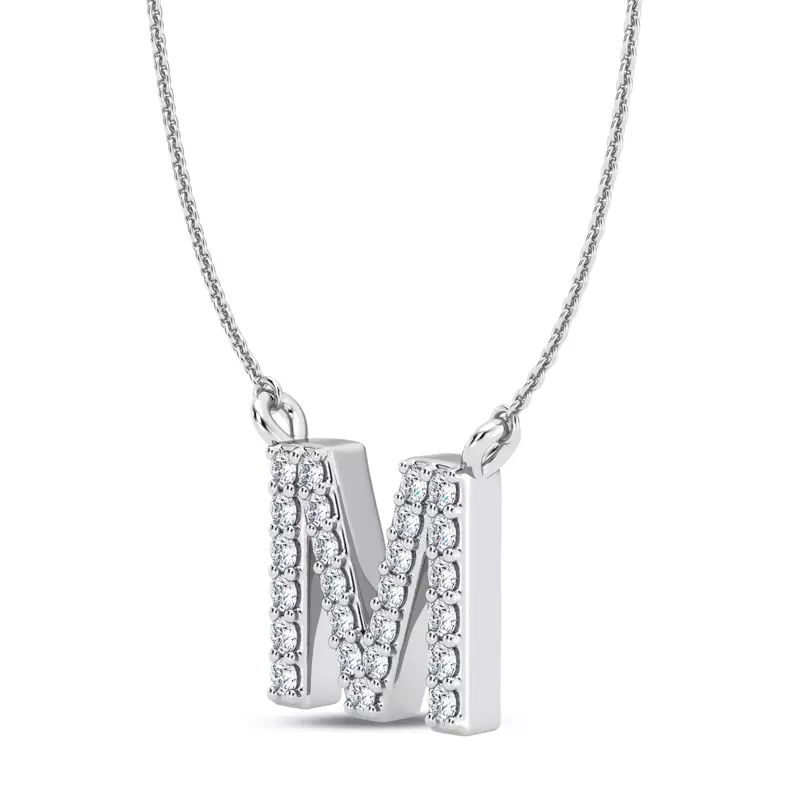14K White Gold Diamond Initial Pendant – M