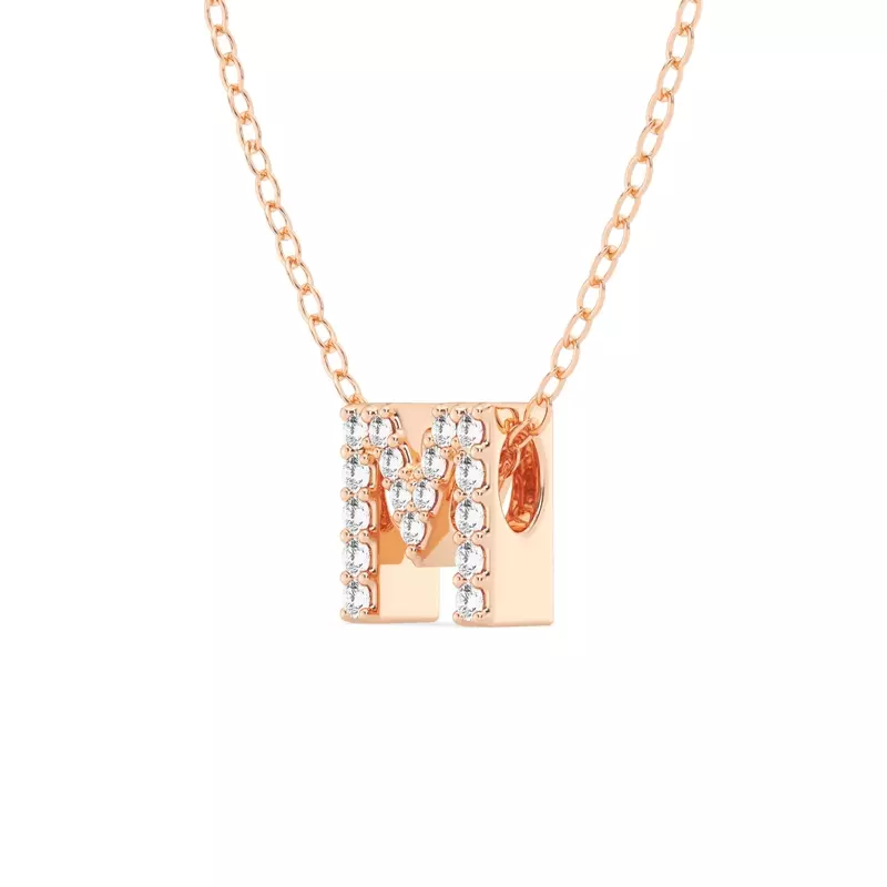 14K Rose Gold Petite Diamond Initial Necklace – M