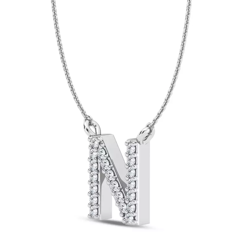 14K White Gold Diamond Initial Pendant – N