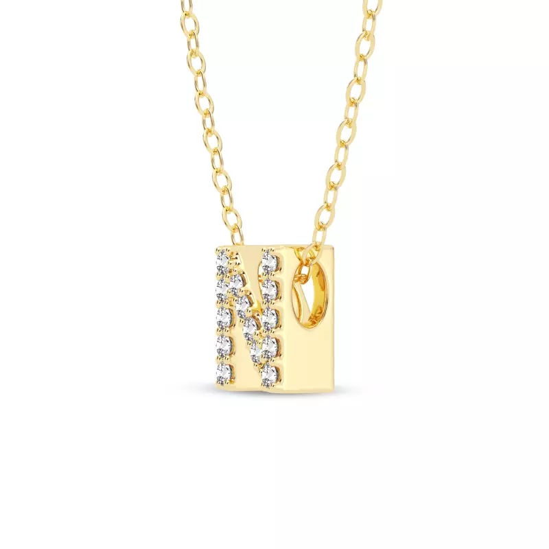 14K Yellow Gold Petite Diamond Initial Pendant – N
