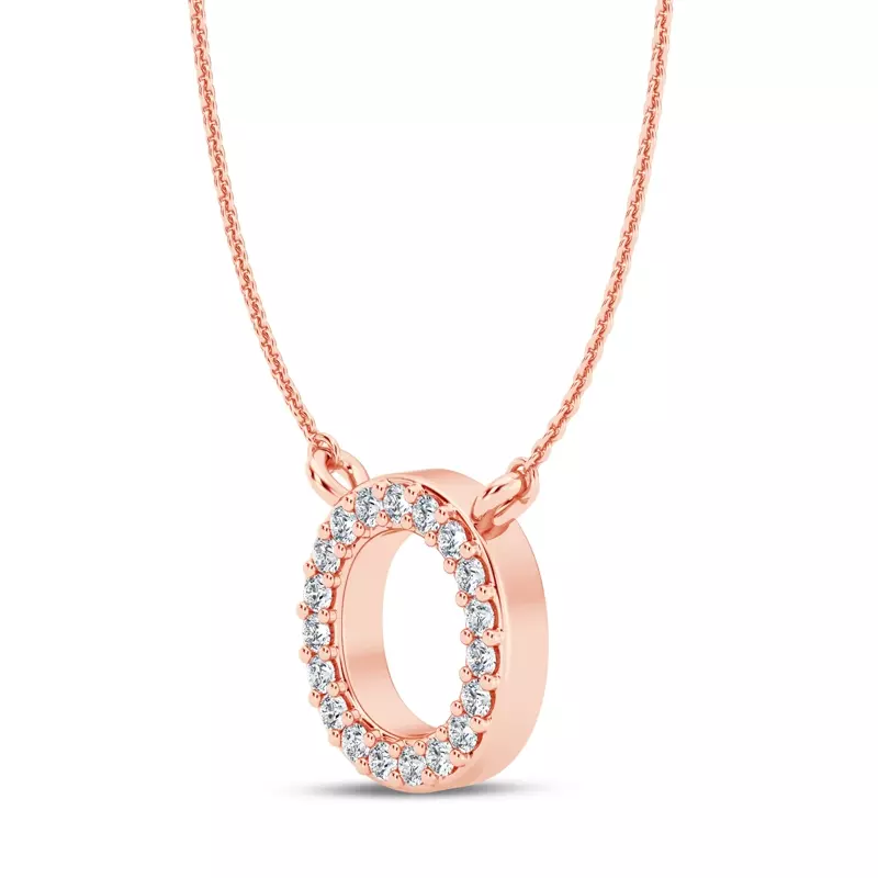 14K Rose Gold Diamond Initial Pendant – O