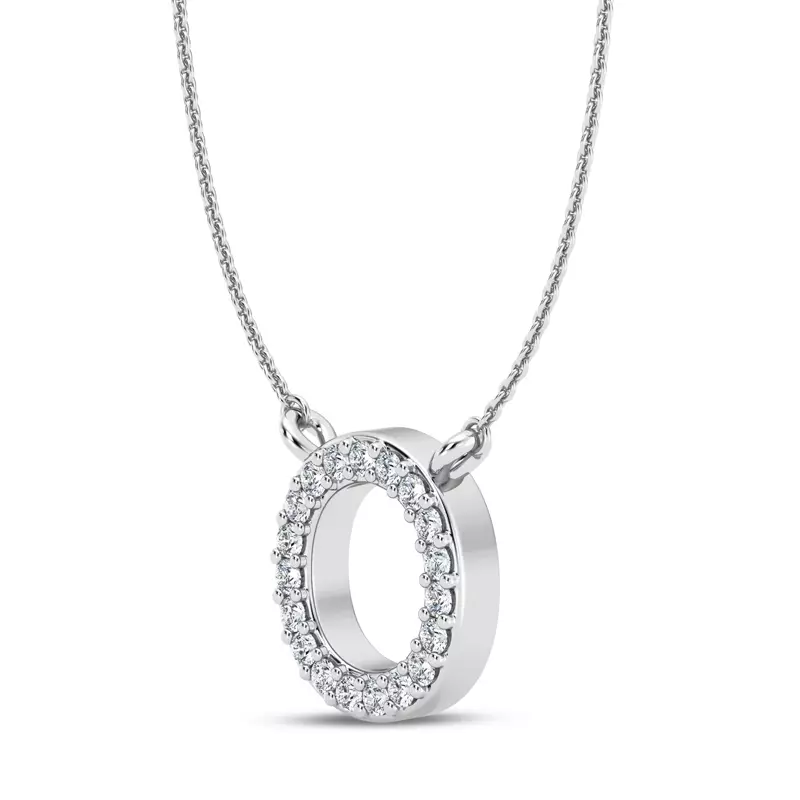 14K White Gold Diamond Initial Pendant – O