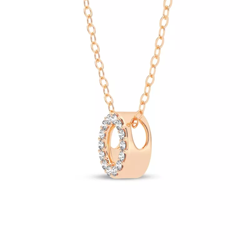 14K Rose Gold Petite Diamond Initial Necklace – O