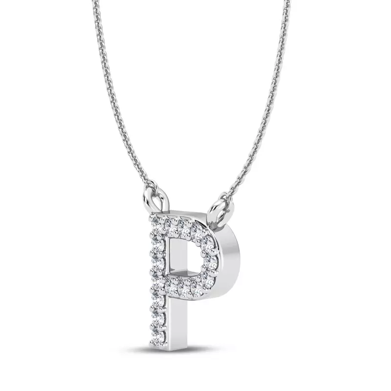 14K White Gold Diamond Initial Pendant – P