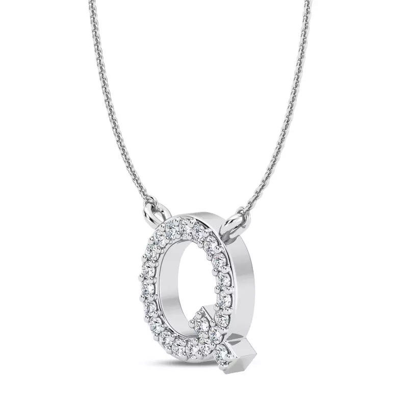 14K White Gold Diamond Initial Pendant – Q