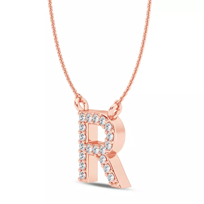 14K Rose Gold Diamond Initial Necklace – R