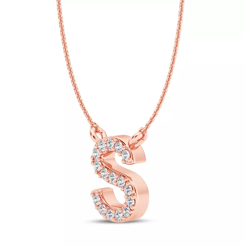 18K Rose Gold Diamond Initial Necklace – S