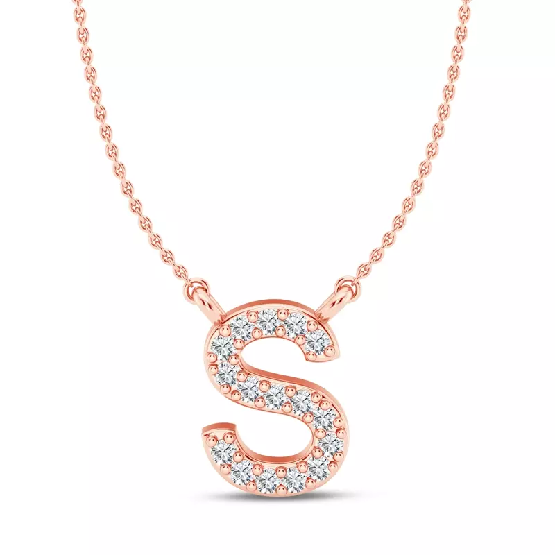 14K Rose Gold Diamond Initial Necklace – S