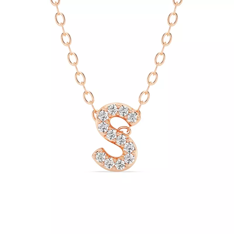 14K Rose Gold Petite Diamond Initial Pendant – S