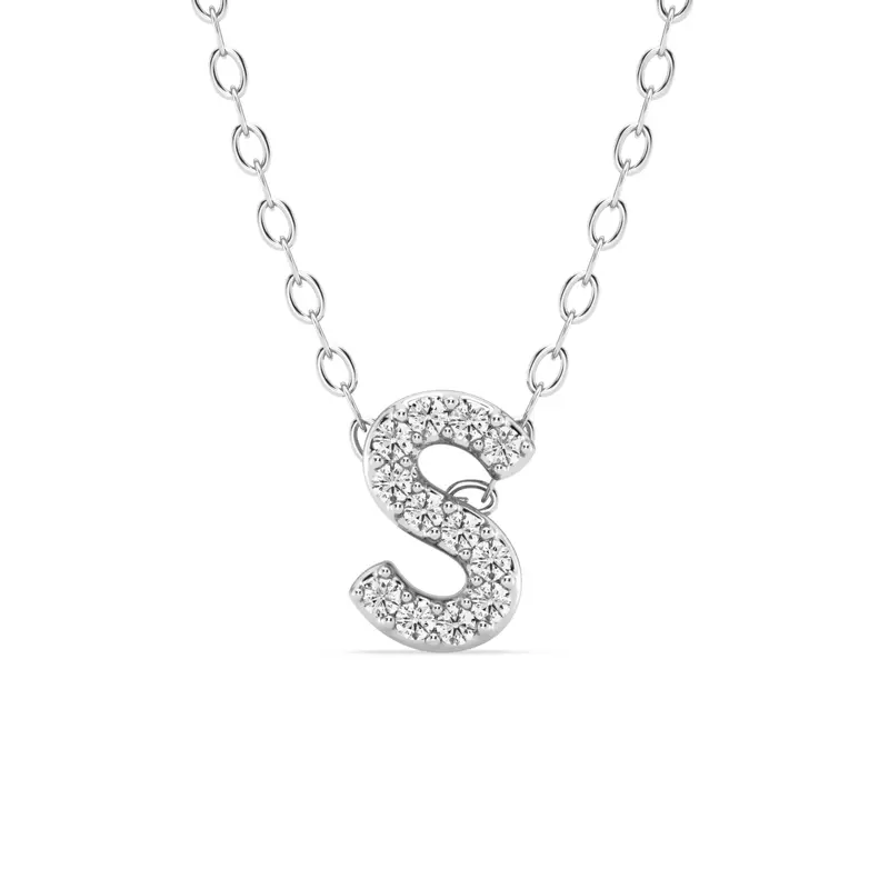 14K White Gold Petite Diamond Initial Pendant – S