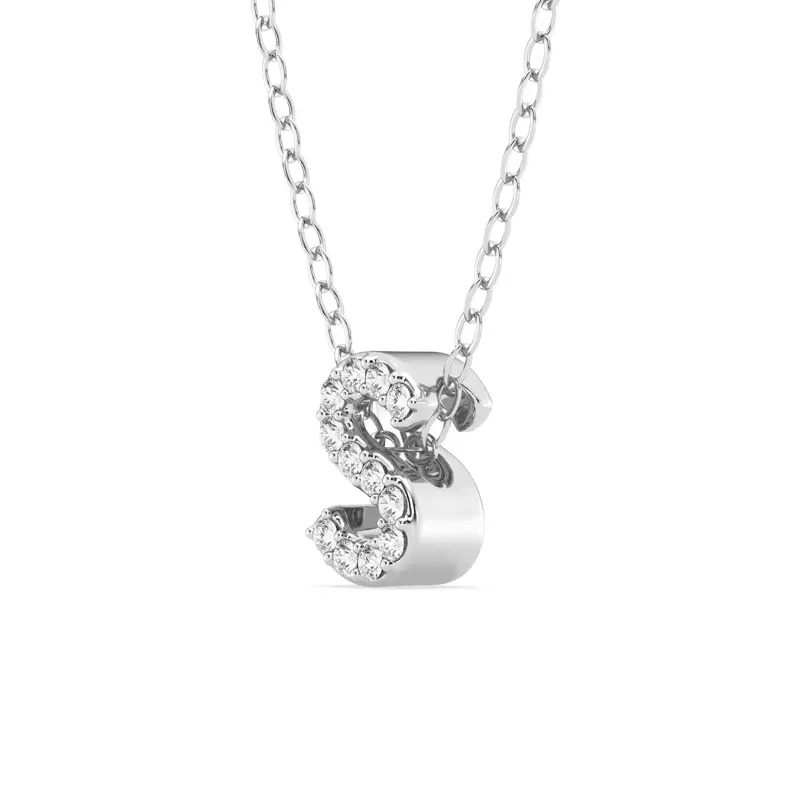 14K White Gold Petite Diamond Initial Pendant – S