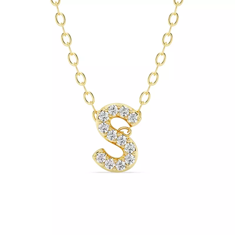 14K Yellow Gold Petite Diamond Initial Pendant – S