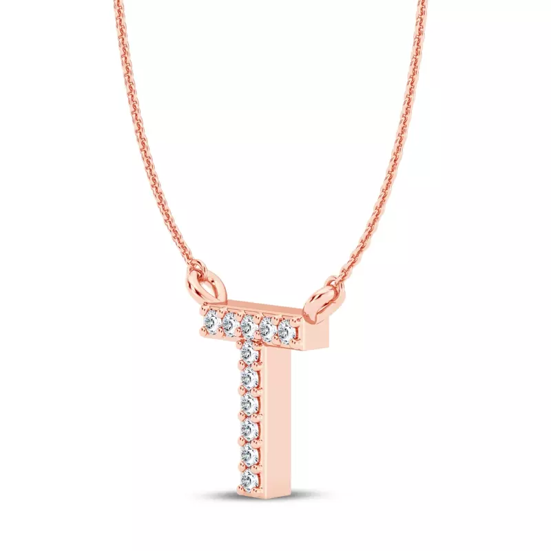 14K Rose Gold Diamond Initial Necklace – T