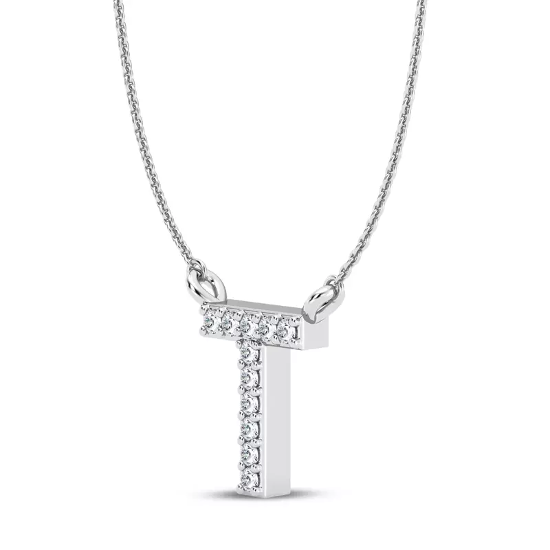14K White Gold Diamond Initial Pendant – T