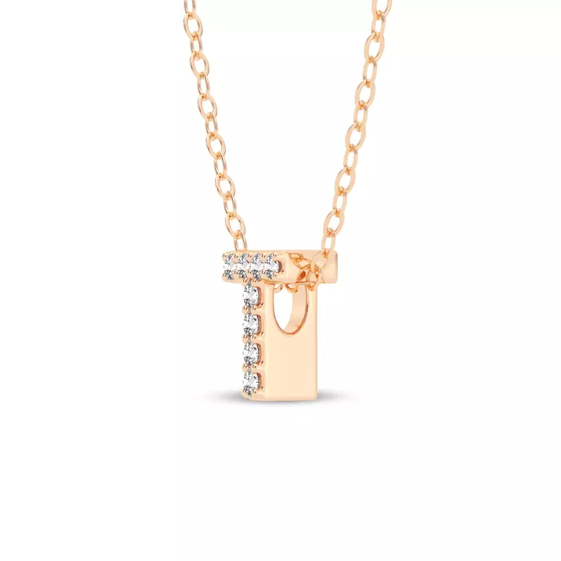 14K Rose Gold Petite Diamond Initial Necklace – T