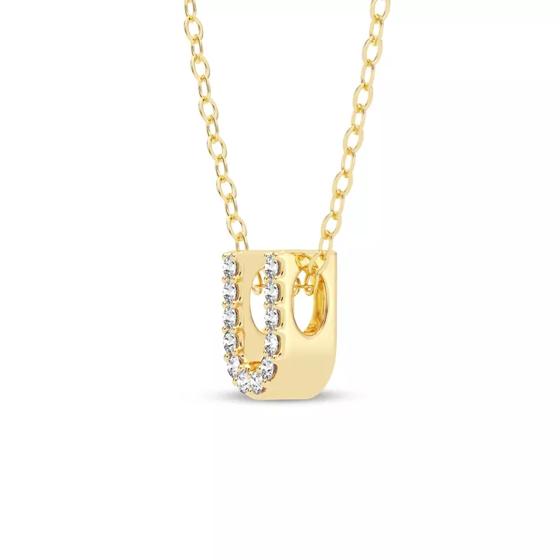 14K Yellow Gold Petite Diamond Initial Pendant – U
