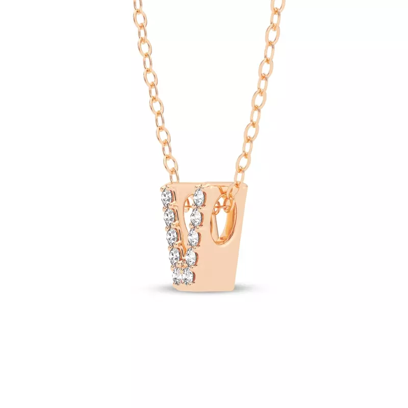 14K Rose Gold Petite Diamond Initial Necklace – V