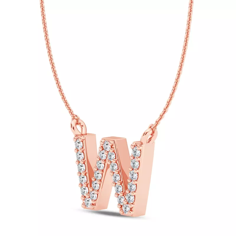 14K Rose Gold Diamond Initial Necklace – W