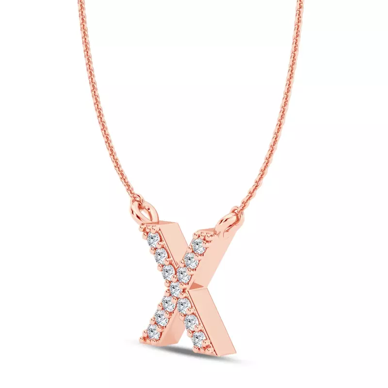 14K Rose Gold Diamond Initial Necklace – X