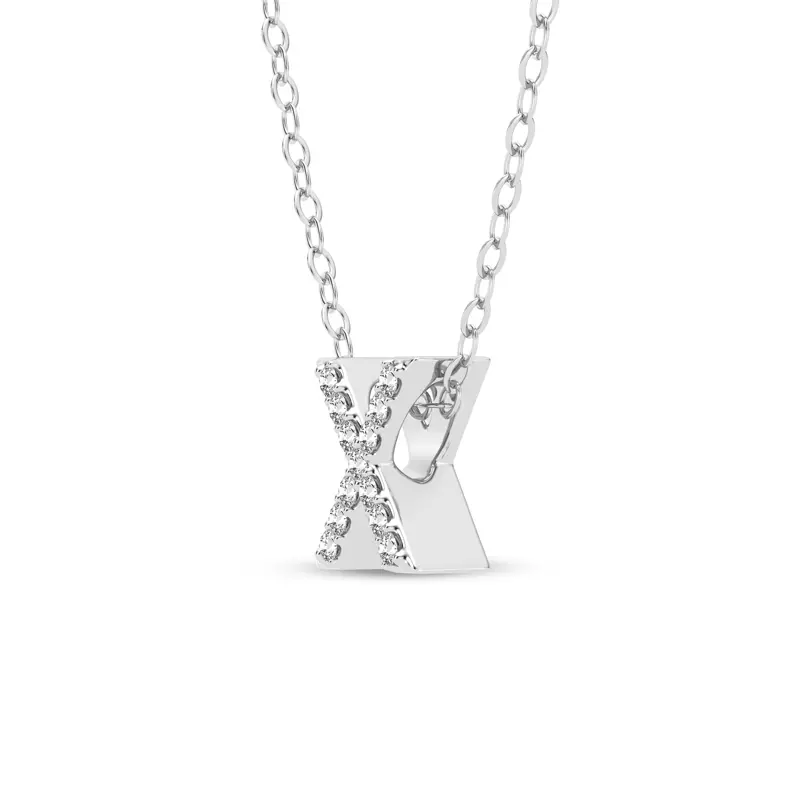 14K White Gold Petite Diamond Initial Pendant – X