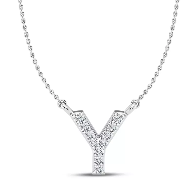 18K White Gold Diamond Initial Pendant – Y