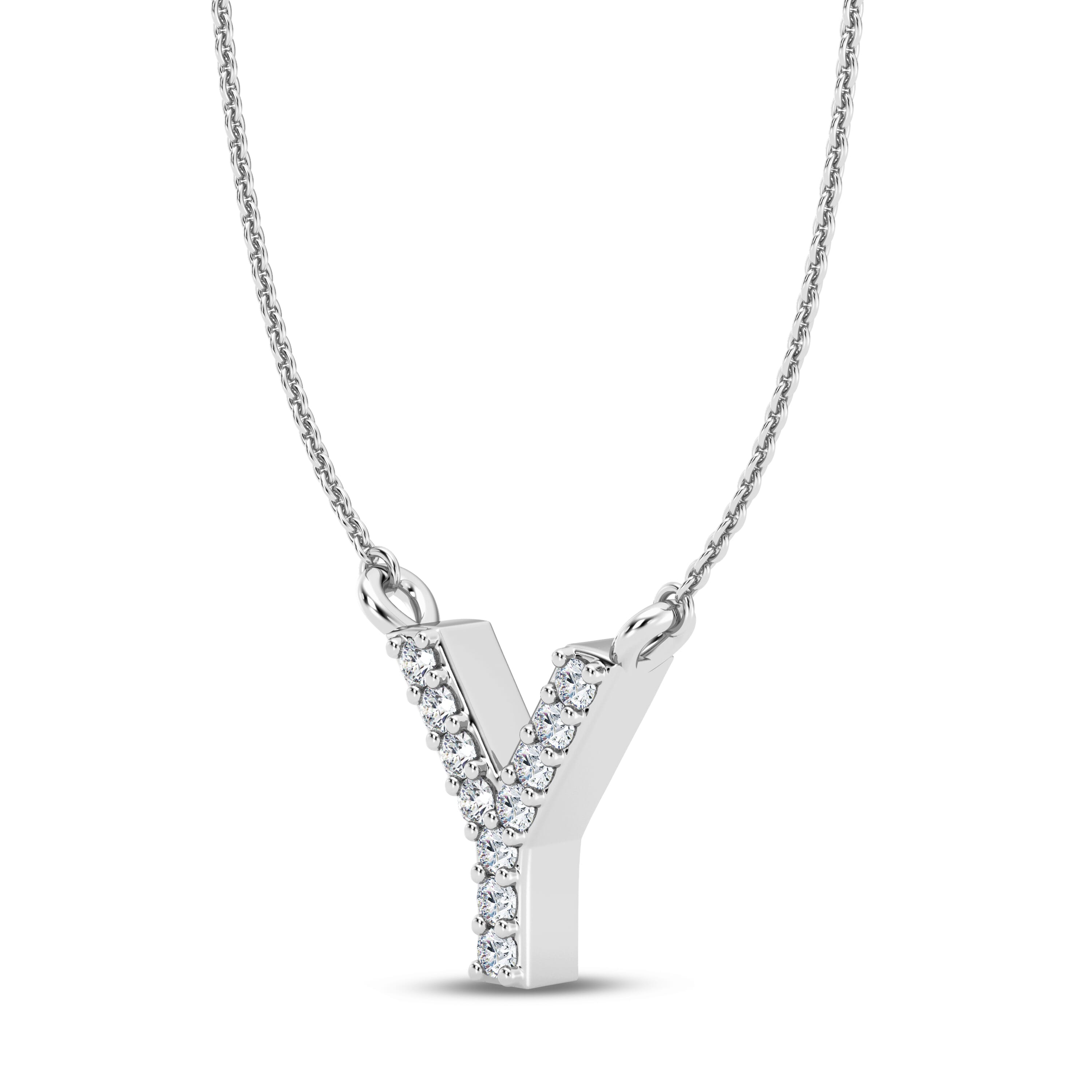 18K White Gold Diamond Initial Pendant – Y