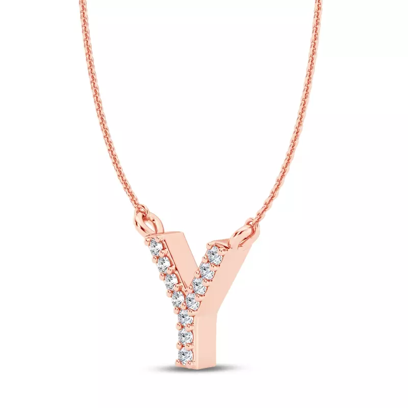 14K Rose Gold Diamond Initial Necklace – Y