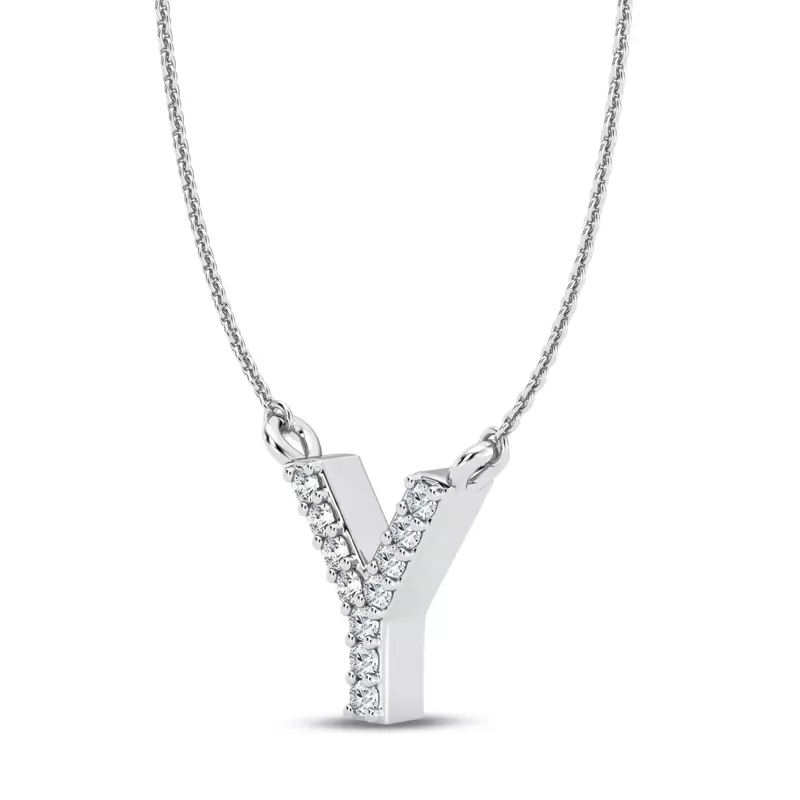 14K White Gold Diamond Initial Pendant – Y