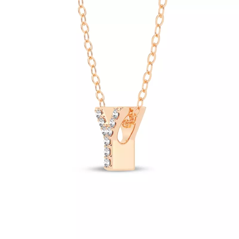 18K Rose Gold Petite Diamond Initial Pendant – Y
