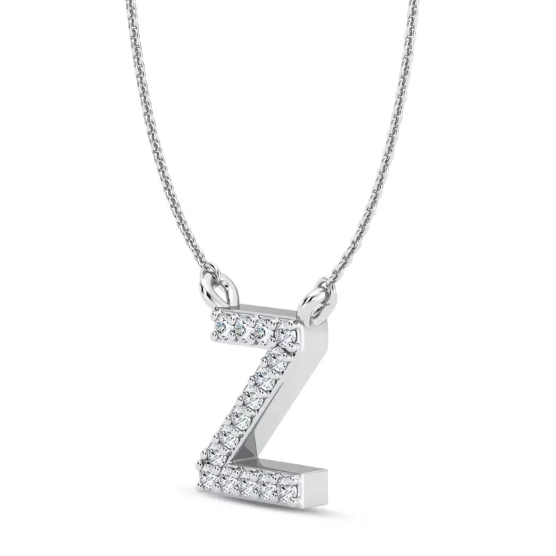 14K White Gold Diamond Initial Necklace – Z