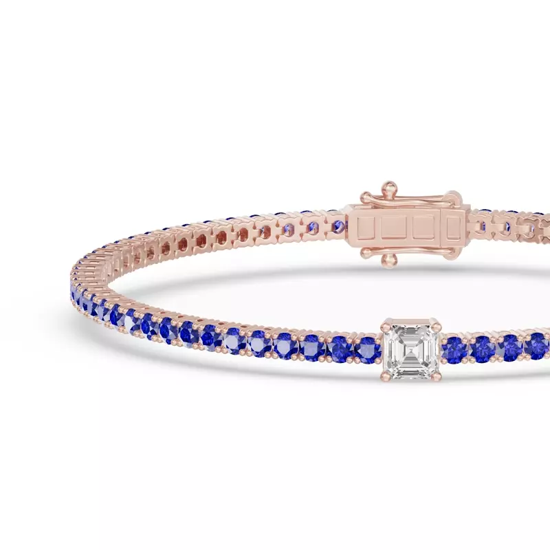 14K Rose Gold Lunava Sapphire & Asscher Lab Diamond Tennis Bracelet