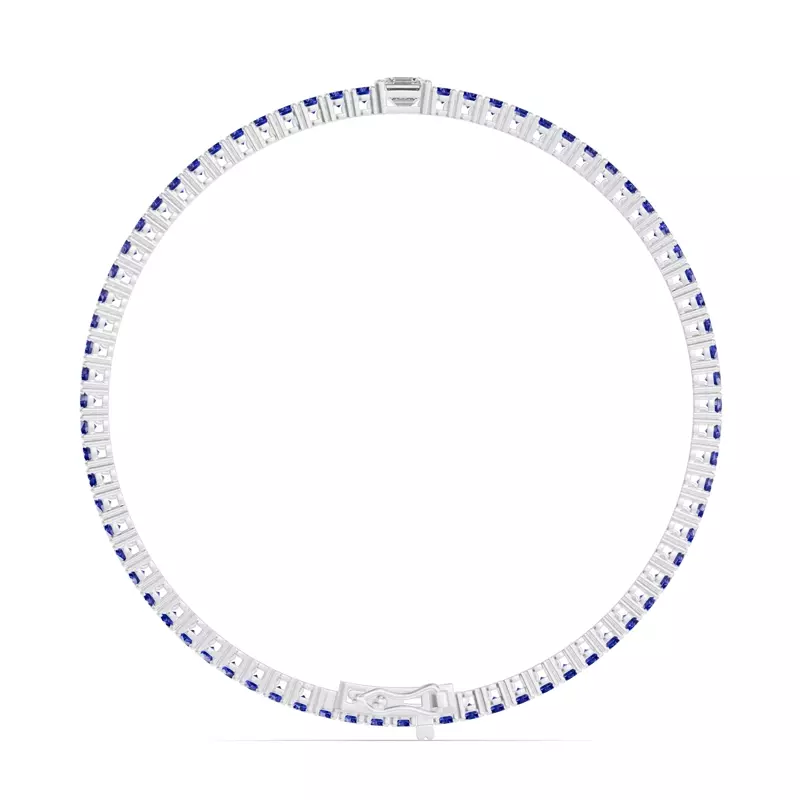 14K White Gold Lunava Sapphire & Asscher Lab Diamond Tennis Bracelet