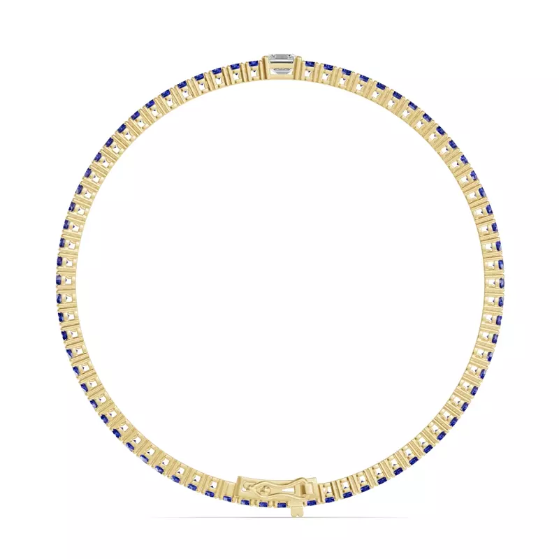 14K Yellow Gold Lunava Sapphire & Asscher Lab Diamond Tennis Bracelet