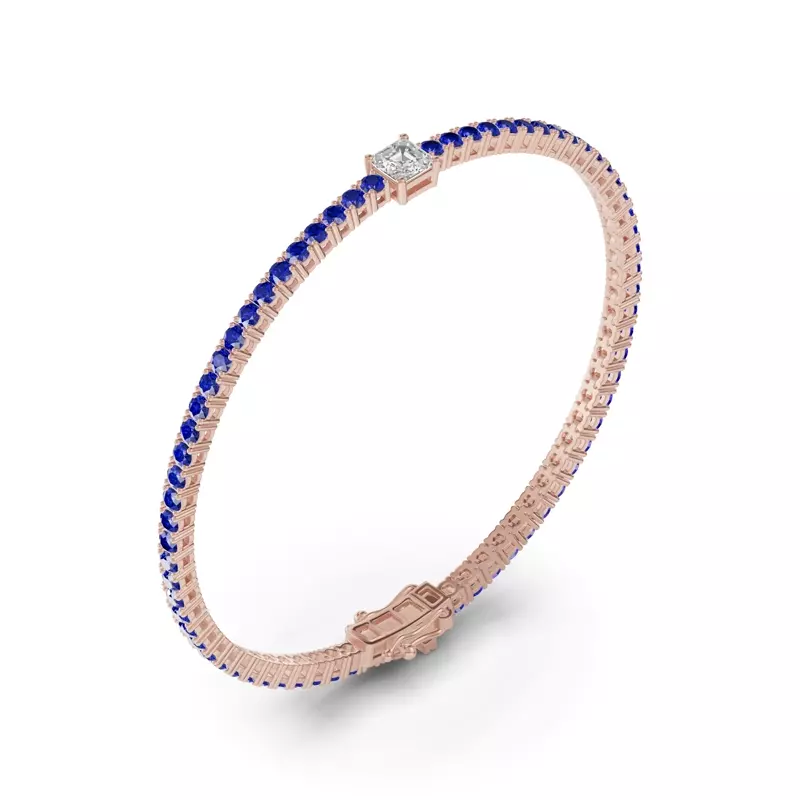 18K Rose Gold Lunava Sapphire & Asscher Lab Diamond Tennis Bracelet
