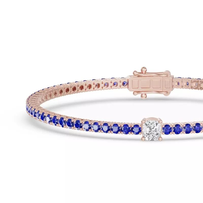 14K Rose Gold Lunava Sapphire & Cushion Lab Diamond Tennis Bracelet