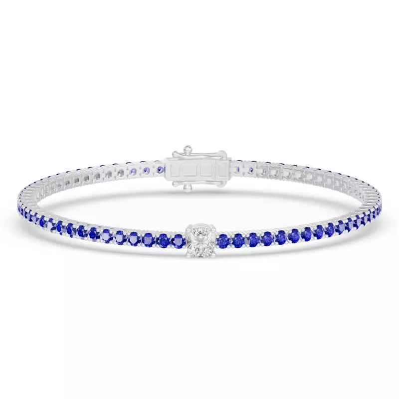 14K White Gold Lunava Sapphire & Cushion Lab Diamond Tennis Bracelet