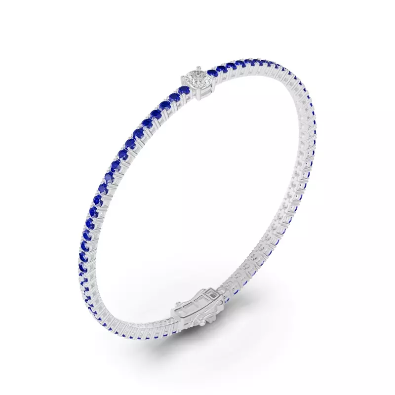 14K White Gold Lunava Sapphire & Cushion Lab Diamond Tennis Bracelet
