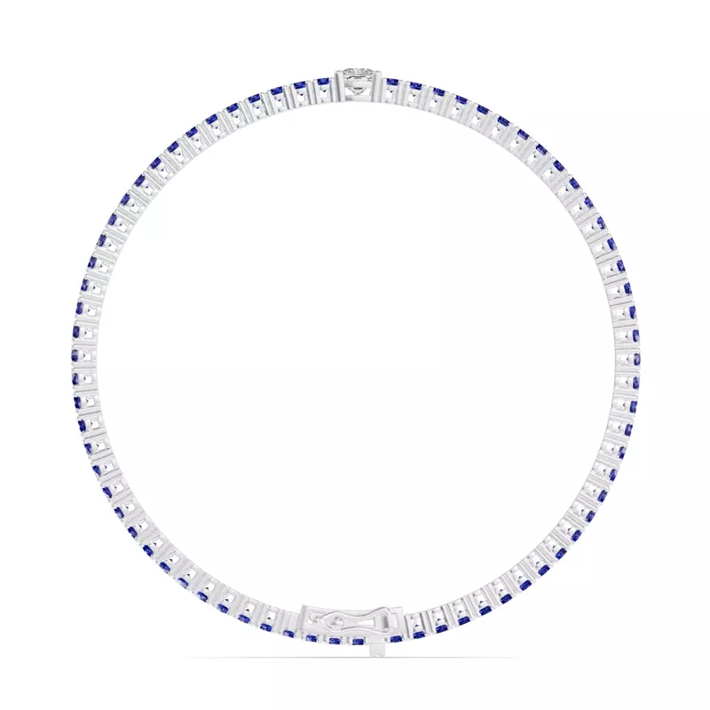 14K White Gold Lunava Sapphire & Cushion Lab Diamond Tennis Bracelet