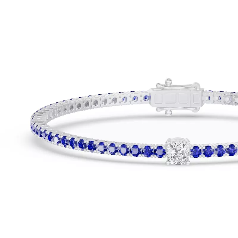 14K White Gold Lunava Sapphire & Cushion Lab Diamond Tennis Bracelet