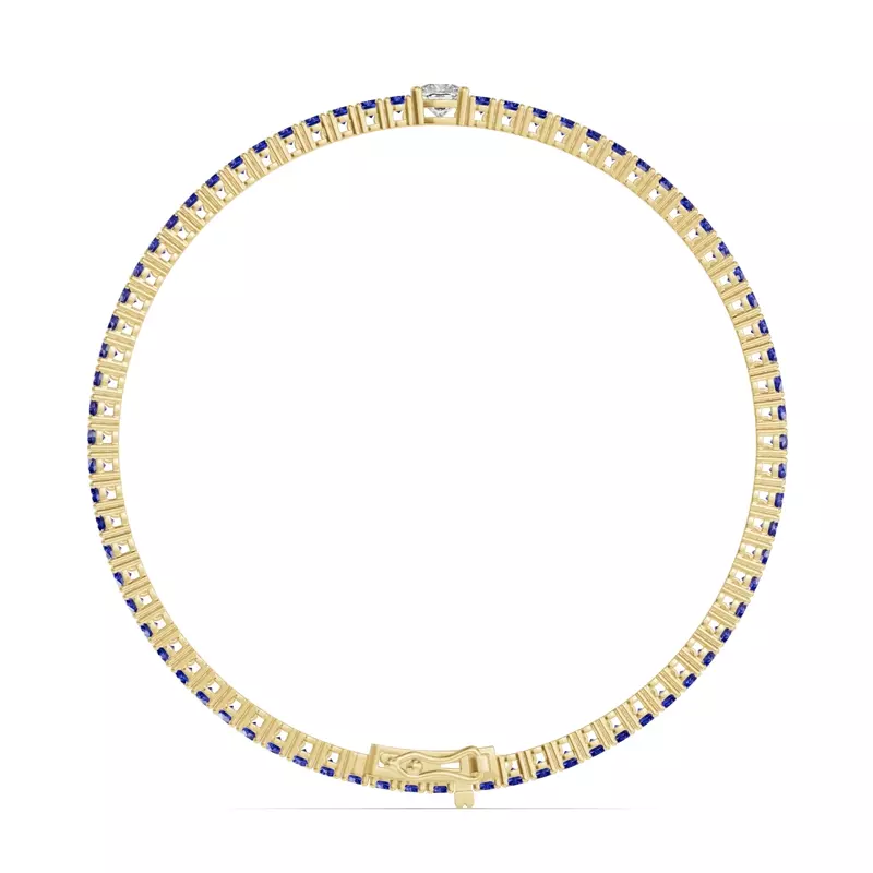 14K Yellow Gold Lunava Sapphire & Cushion Lab Diamond Tennis Bracelet