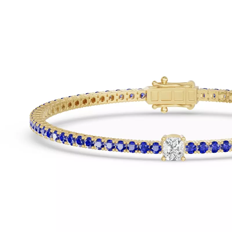 14K Yellow Gold Lunava Sapphire & Cushion Lab Diamond Tennis Bracelet
