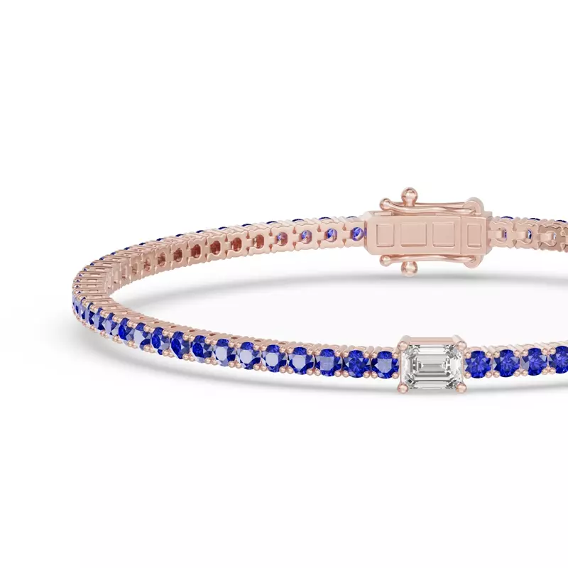 14K Rose Gold Lunava Sapphire & Emerald-Cut Lab Diamond Tennis Bracelet