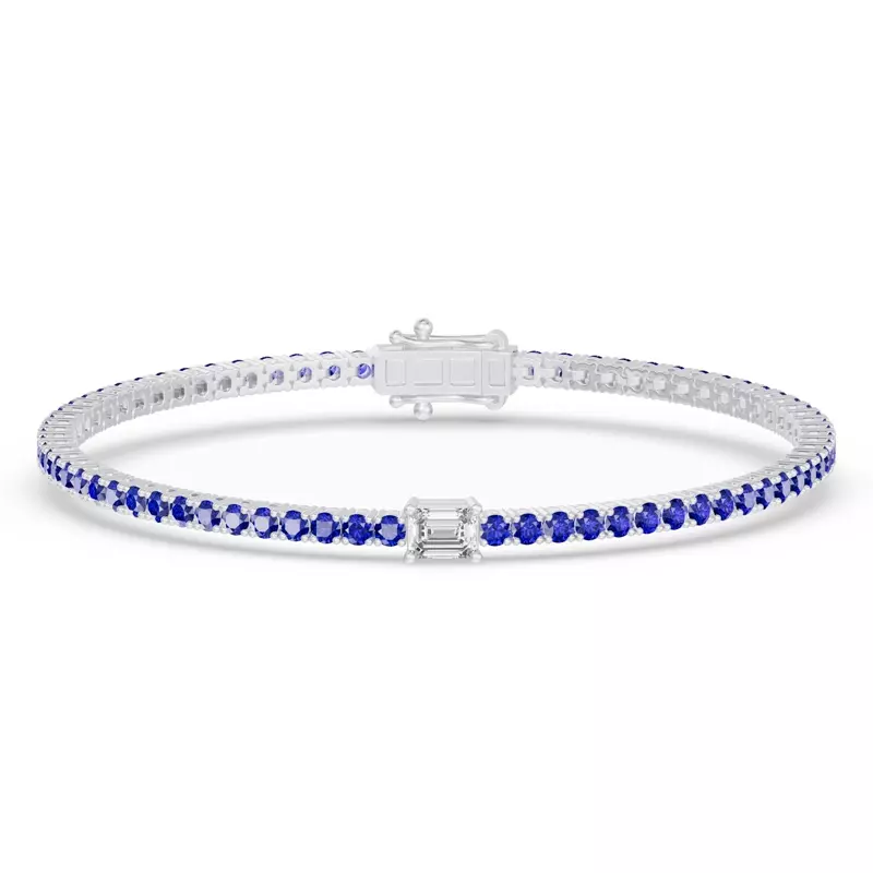 Lunava Sapphire & Emerald-Cut Lab Diamond Tennis Bracelet
