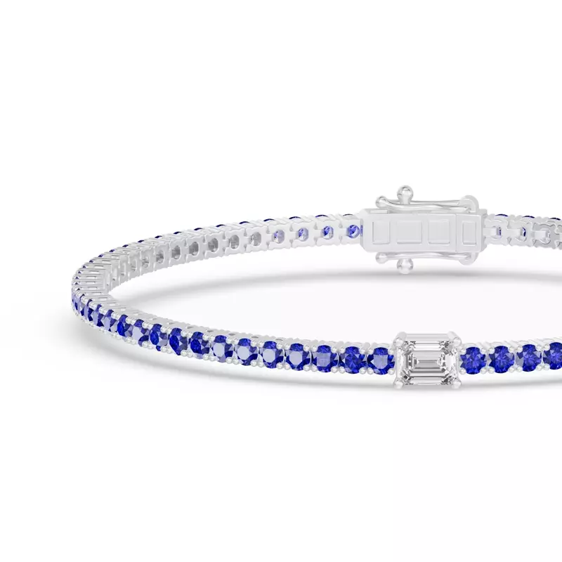 14K White Gold Lunava Sapphire & Emerald-Cut Lab Diamond Tennis Bracelet