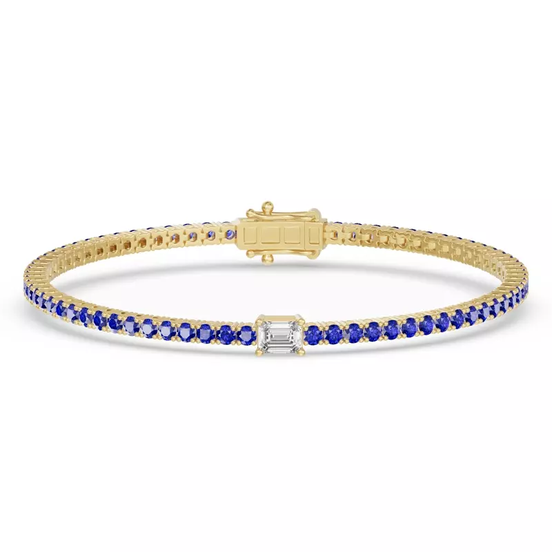 14K Yellow Gold Lunava Sapphire & Emerald-Cut Lab Diamond Tennis Bracelet