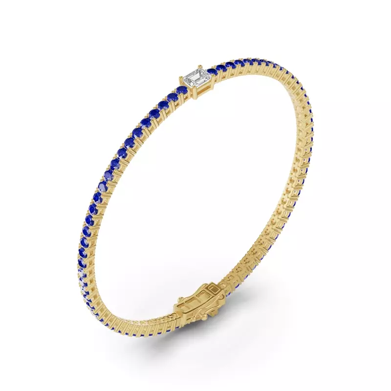 14K Yellow Gold Lunava Sapphire & Emerald-Cut Lab Diamond Tennis Bracelet